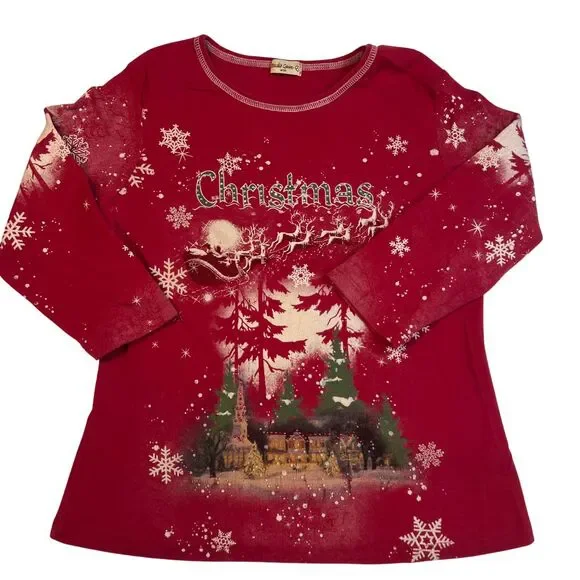 Studio Gem Top Women Large Ugly Christmas Tree Holiday Festive Snow Flakes Shirt - Picture 8 of 10